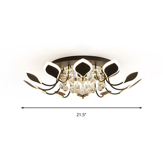 Leaf Acrylic Shade Sputnik Flush Mount Ceiling Light - Modern 8/10/12 Lights - White/Black - Bedroom Fixture in White/Warm