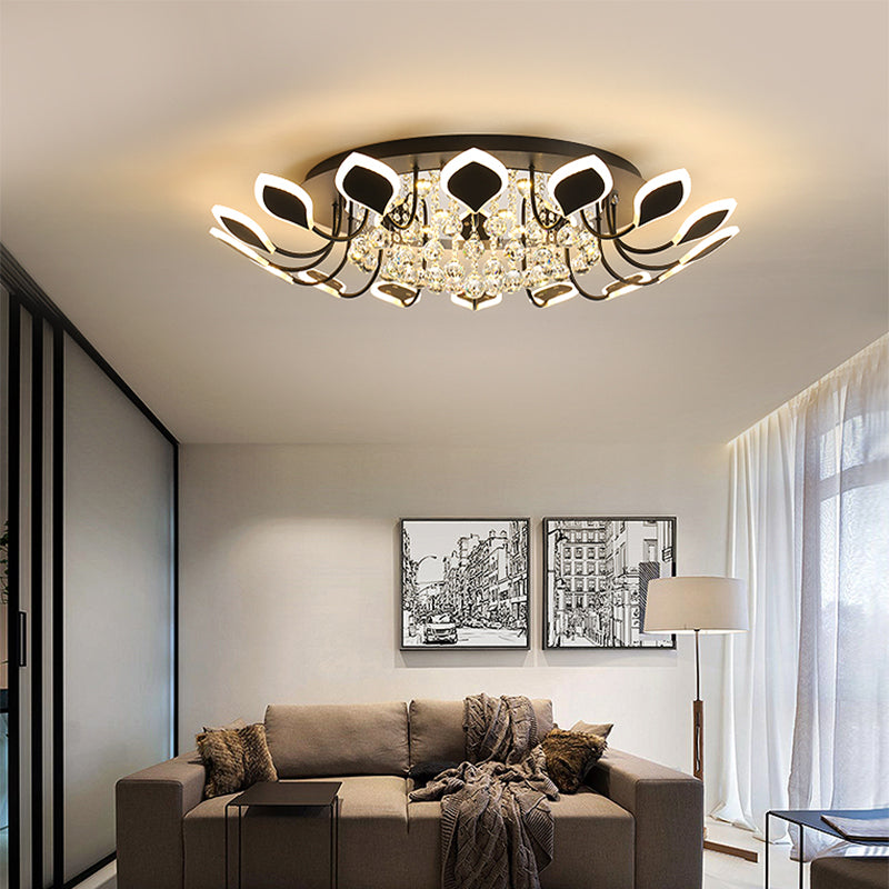 Leaf Acrylic Shade Sputnik Flush Mount Ceiling Light - Modern 8/10/12 Lights - White/Black - Bedroom Fixture in White/Warm