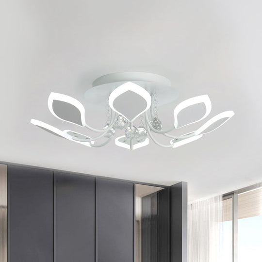 Leaf Acrylic Shade Sputnik Flush Mount Ceiling Light - Modern 8/10/12 Lights - White/Black - Bedroom Fixture in White/Warm