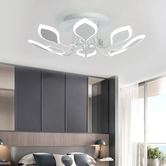 Leaf Acrylic Shade Sputnik Flush Mount Ceiling Light - Modern 8/10/12 Lights - White/Black - Bedroom Fixture in White/Warm