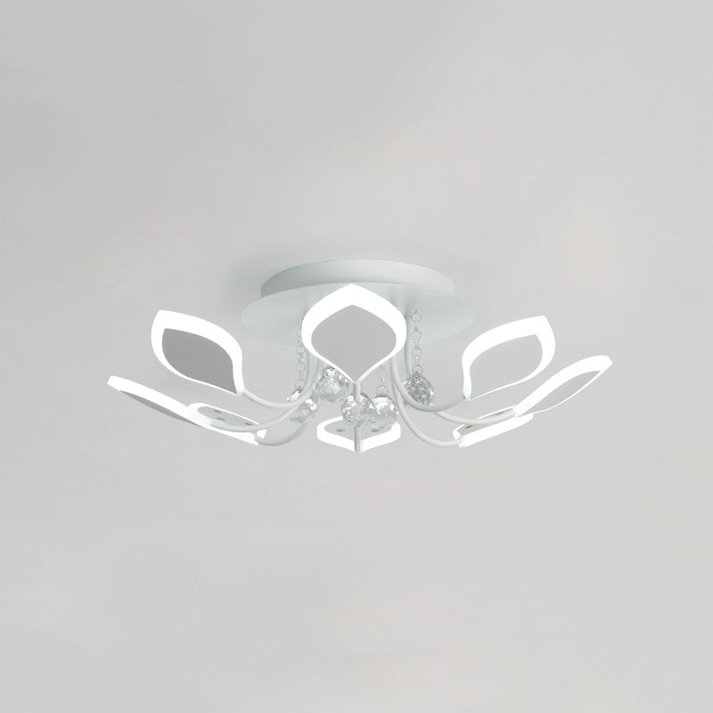 Leaf Acrylic Shade Sputnik Flush Mount Ceiling Light - Modern 8/10/12 Lights - White/Black - Bedroom Fixture in White/Warm
