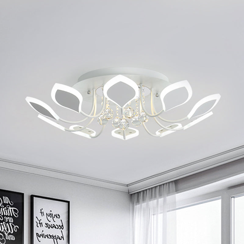 Leaf Acrylic Shade Sputnik Flush Mount Ceiling Light - Modern 8/10/12 Lights - White/Black - Bedroom Fixture in White/Warm