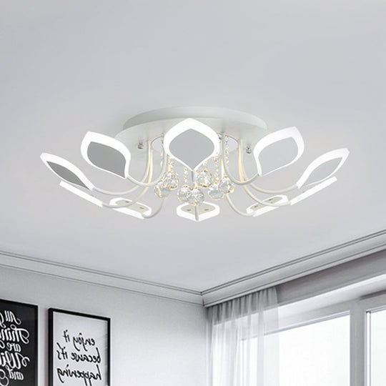 Leaf Acrylic Shade Sputnik Flush Mount Ceiling Light - Modern 8/10/12 Lights - White/Black - Bedroom Fixture in White/Warm