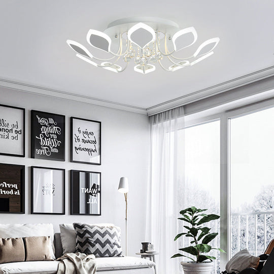Leaf Acrylic Shade Sputnik Flush Mount Ceiling Light - Modern 8/10/12 Lights - White/Black - Bedroom Fixture in White/Warm