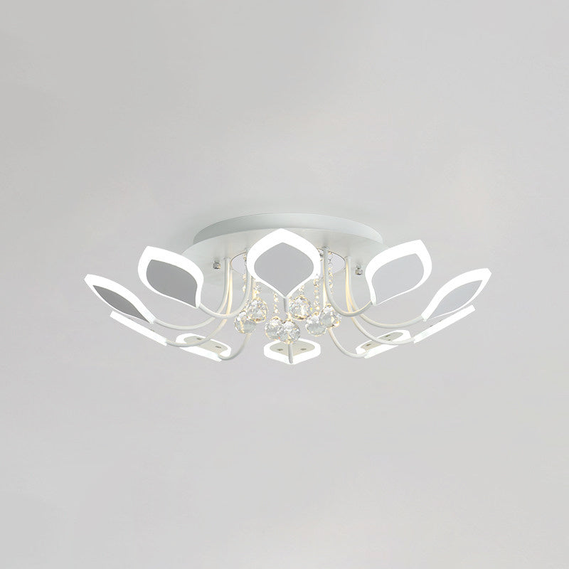 Leaf Acrylic Shade Sputnik Flush Mount Ceiling Light - Modern 8/10/12 Lights - White/Black - Bedroom Fixture in White/Warm