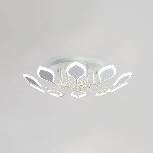 Leaf Acrylic Shade Sputnik Flush Mount Ceiling Light - Modern 8/10/12 Lights - White/Black - Bedroom Fixture in White/Warm