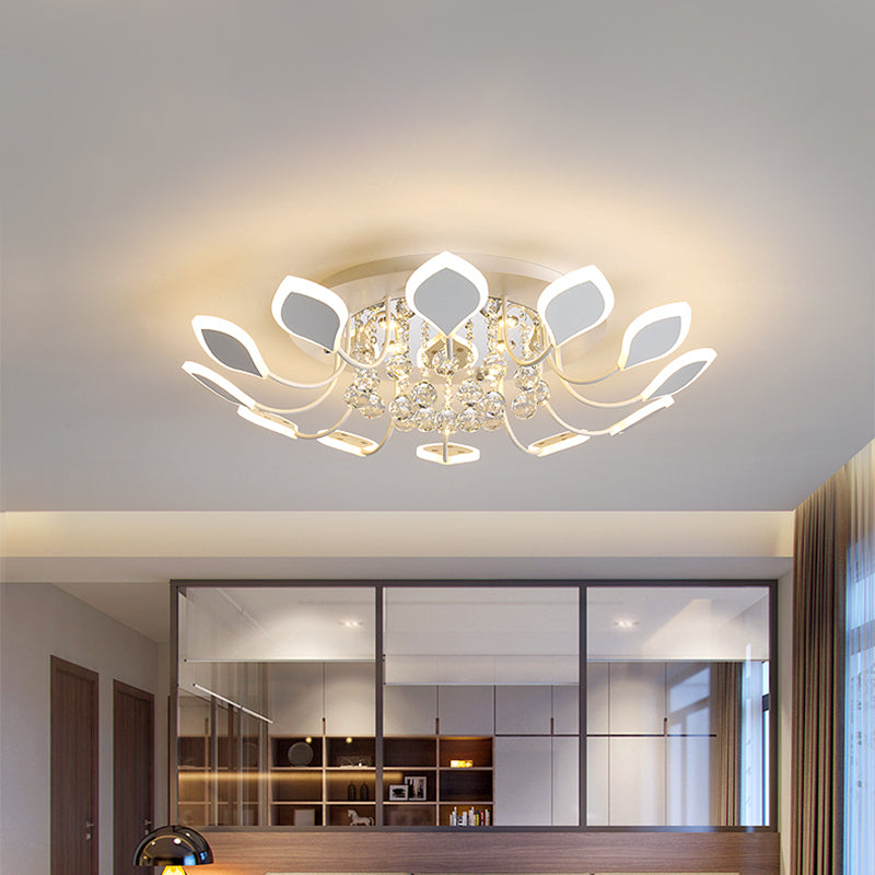 Leaf Acrylic Shade Sputnik Flush Mount Ceiling Light - Modern 8/10/12 Lights - White/Black - Bedroom Fixture in White/Warm