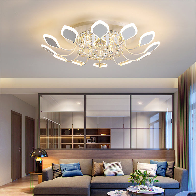 Leaf Acrylic Shade Sputnik Flush Mount Ceiling Light - Modern 8/10/12 Lights - White/Black - Bedroom Fixture in White/Warm