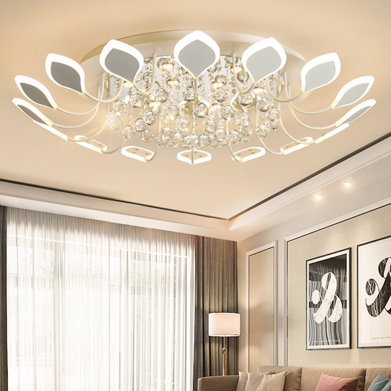 Leaf Acrylic Shade Sputnik Flush Mount Ceiling Light - Modern 8/10/12 Lights - White/Black - Bedroom Fixture in White/Warm
