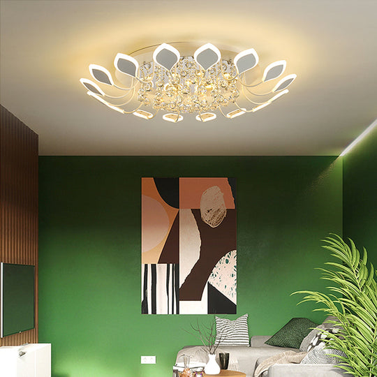 Leaf Acrylic Shade Sputnik Flush Mount Ceiling Light - Modern 8/10/12 Lights - White/Black - Bedroom Fixture in White/Warm
