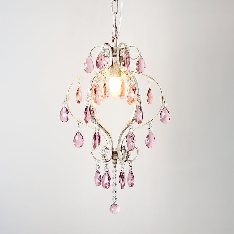 Distressed White Lantern Pendant Light With Crystal Accents