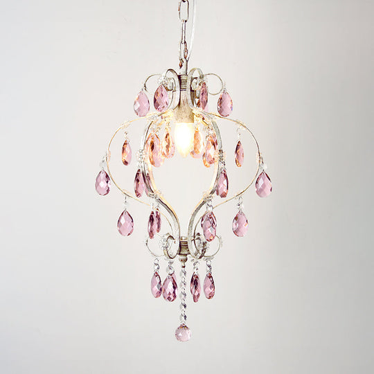 Distressed White Lantern Pendant Light With Crystal Accents