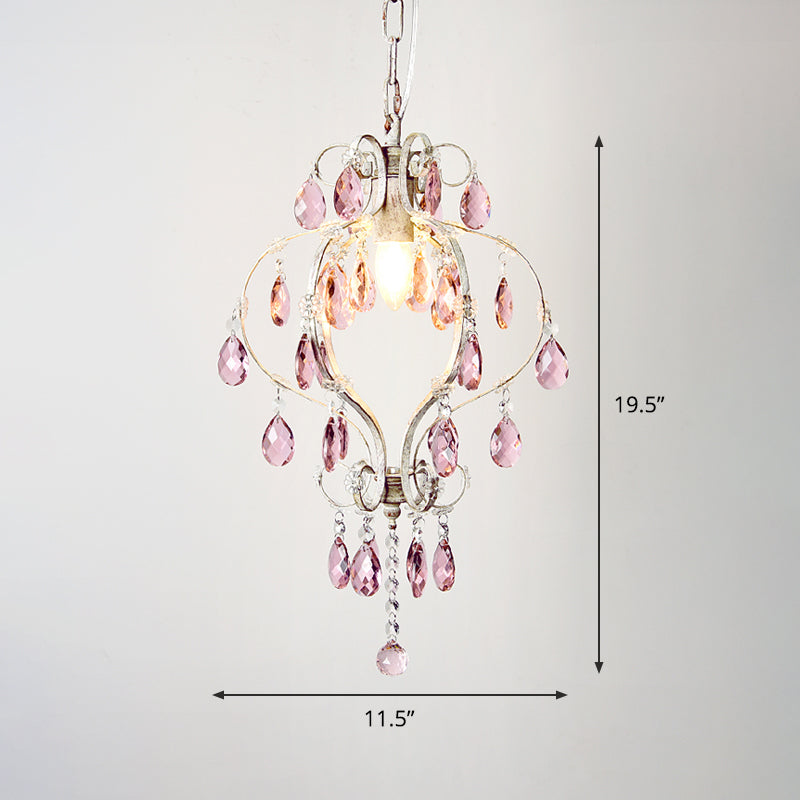Distressed White Lantern Pendant Light With Crystal Accents