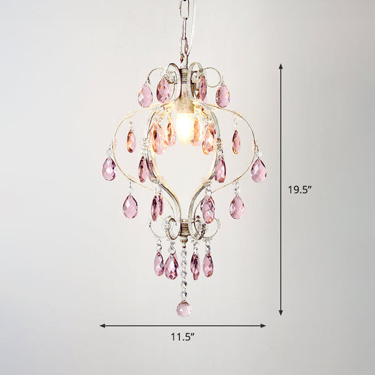 Distressed White Lantern Pendant Light With Crystal Accents