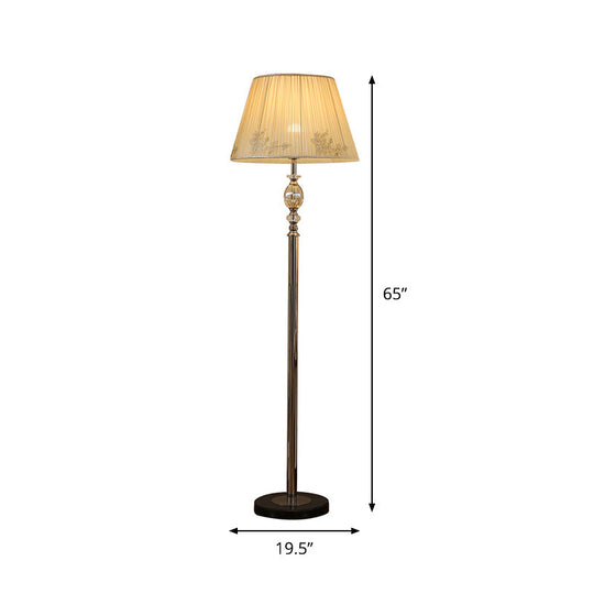 Contemporary Champagne Floor Lamp With Flower Design - Fabric Conical Shade 1-Bulb Standing Light