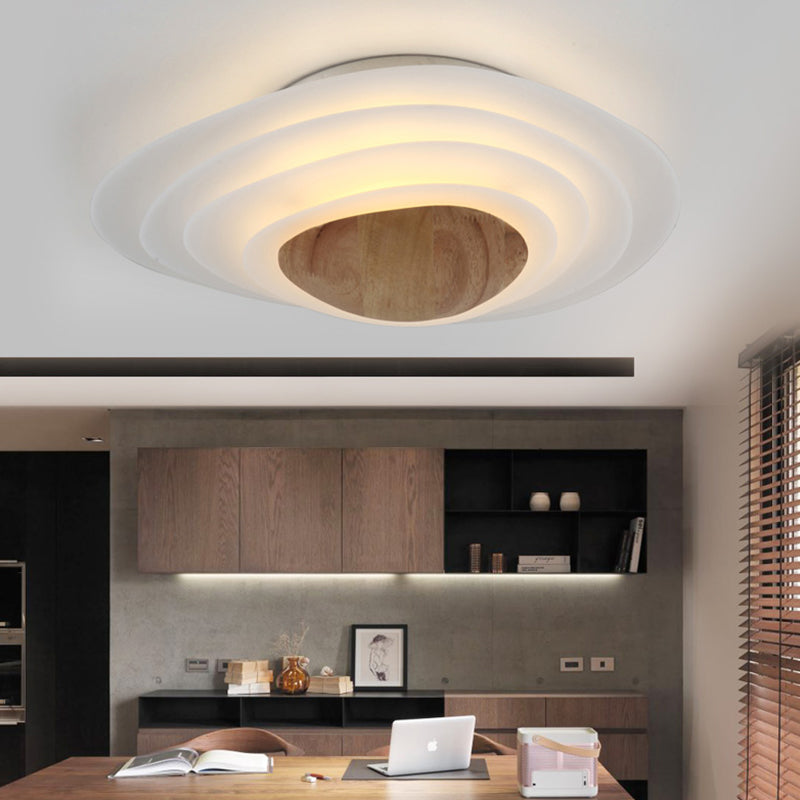 Plafonnier LED en acrylique blanc encastré Nordic Planet pour chambre à coucher en blanc chaud, 18"/23,5" de large