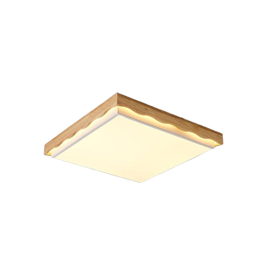 Minimalist Wood Beige LED Ceiling Light for Bedroom - Rectangular/Square Shapes in White/Warm with Acrylic Shade - 18"/21.5"/27.5" Wide