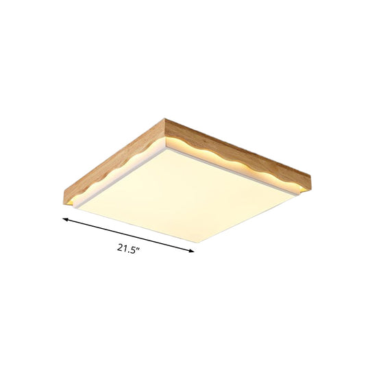 Minimalist Wood Beige LED Ceiling Light for Bedroom - Rectangular/Square Shapes in White/Warm with Acrylic Shade - 18"/21.5"/27.5" Wide