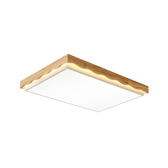 Minimalist Wood Beige LED Ceiling Light for Bedroom - Rectangular/Square Shapes in White/Warm with Acrylic Shade - 18"/21.5"/27.5" Wide