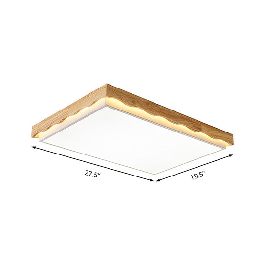 Minimalist Wood Beige LED Ceiling Light for Bedroom - Rectangular/Square Shapes in White/Warm with Acrylic Shade - 18"/21.5"/27.5" Wide