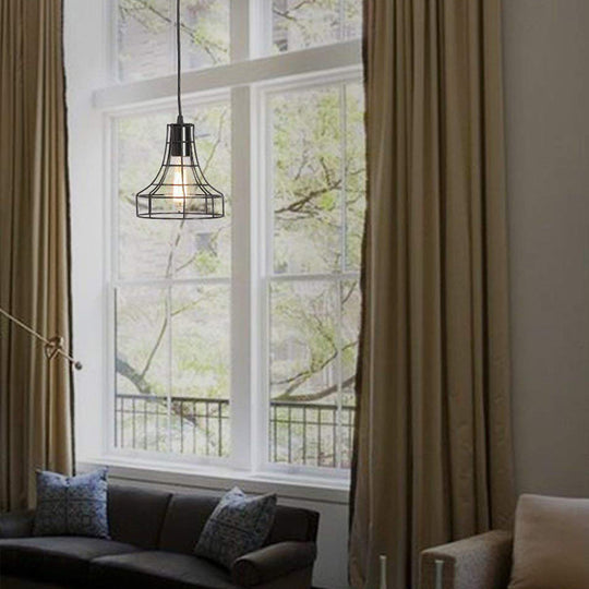 Suspension de plafond avec abat-jour en forme de cage - Design industriel en métal pour salle à manger - Option de câblage direct ou de branchement