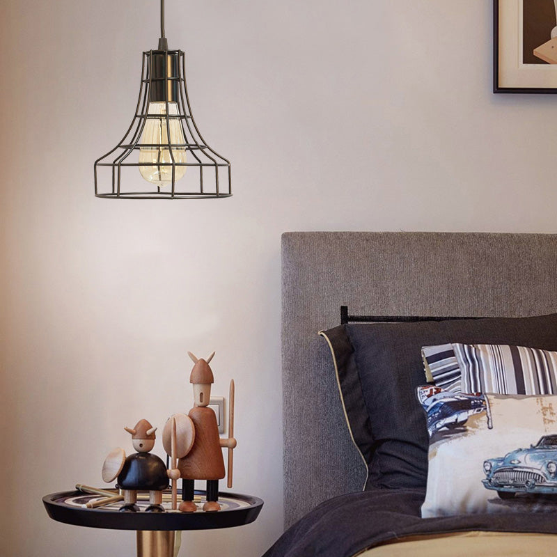 Suspension de plafond avec abat-jour en forme de cage - Design industriel en métal pour salle à manger - Option de câblage direct ou de branchement