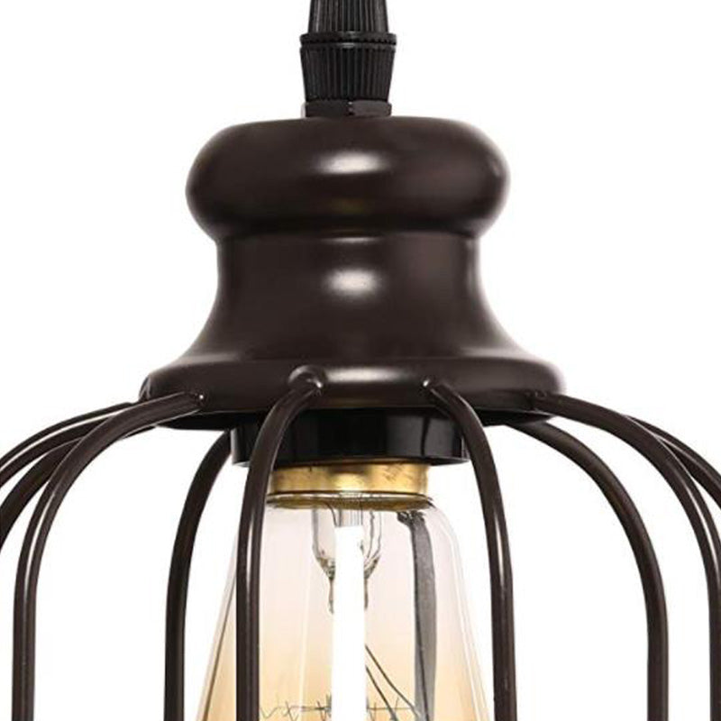 Industrial Glass Pendant Ceiling Light with Cage - Black Cylinder Design for Dining Room Illumination