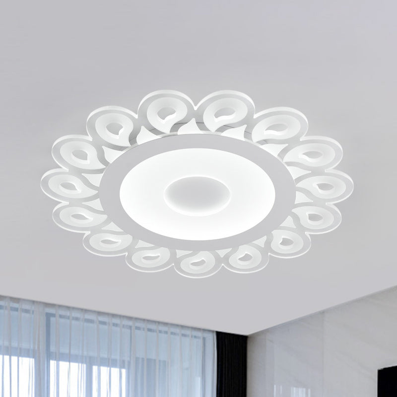 Contemporary Acrylic Circular Ceiling Light with Drop Pattern, LED Flush Mount for Living Room, White, 16"/19.5"/23.5" Diameter