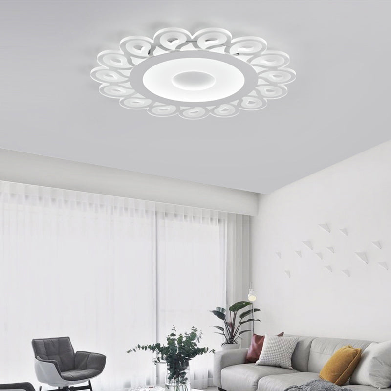 Contemporary Acrylic Circular Ceiling Light with Drop Pattern, LED Flush Mount for Living Room, White, 16"/19.5"/23.5" Diameter
