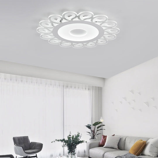 Contemporary Acrylic Circular Ceiling Light with Drop Pattern, LED Flush Mount for Living Room, White, 16"/19.5"/23.5" Diameter
