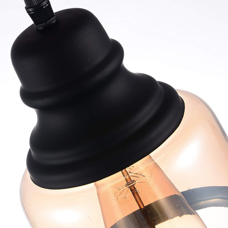 Suspension cylindrique industrielle noire - Lampe suspendue en verre transparent pour salon