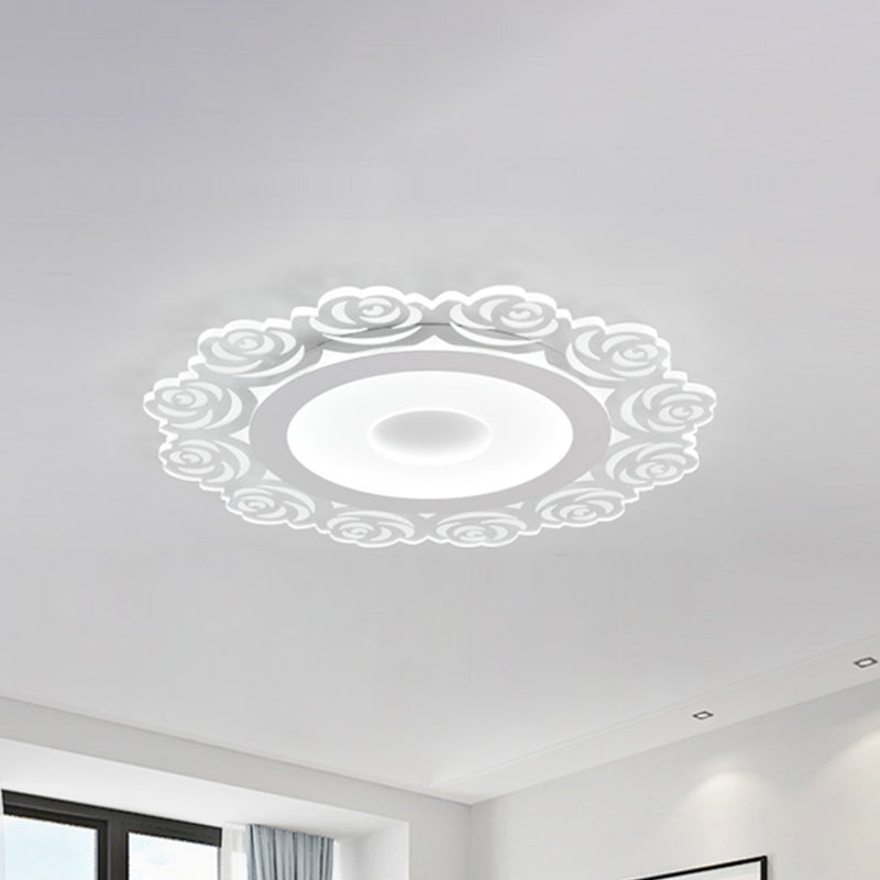 Modern Flower Pattern LED Ceiling Light in White - Circular Acrylic Flush Mount for Living Room (16"/19.5"/23.5" Diameter)