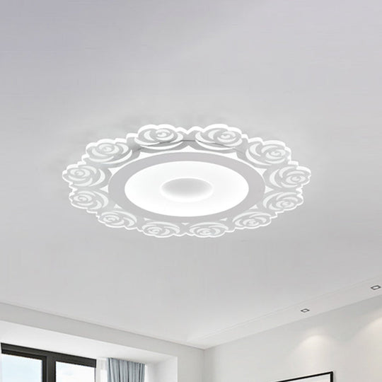 Modern Flower Pattern LED Ceiling Light in White - Circular Acrylic Flush Mount for Living Room (16"/19.5"/23.5" Diameter)