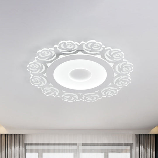 Modern Flower Pattern LED Ceiling Light in White - Circular Acrylic Flush Mount for Living Room (16"/19.5"/23.5" Diameter)