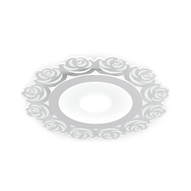 Modern Flower Pattern Led Ceiling Light In White - Circular Acrylic Flush Mount For Living Room