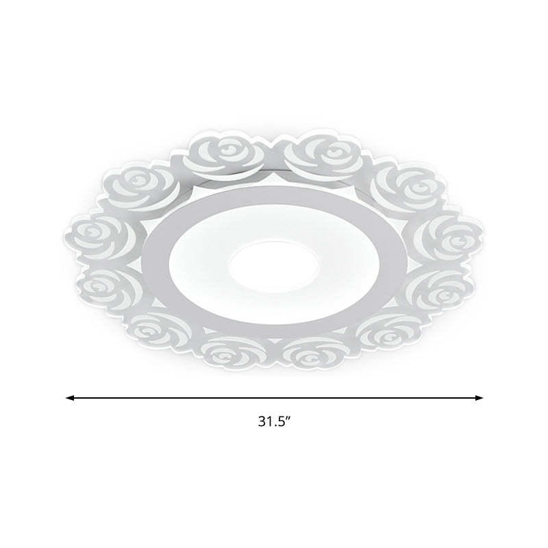 Modern Flower Pattern LED Ceiling Light in White - Circular Acrylic Flush Mount for Living Room (16"/19.5"/23.5" Diameter)