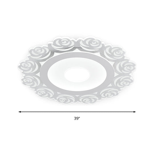Modern Flower Pattern LED Ceiling Light in White - Circular Acrylic Flush Mount for Living Room (16"/19.5"/23.5" Diameter)