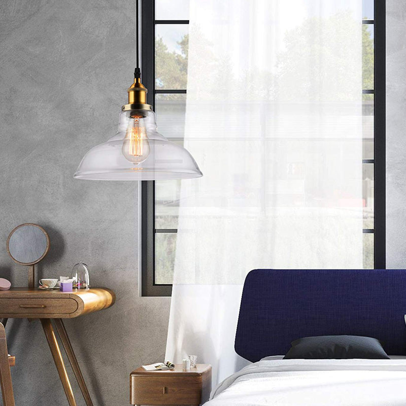 Suspension en laiton et verre transparent de style ferme - Luminaire suspendu pour salle à manger de grange