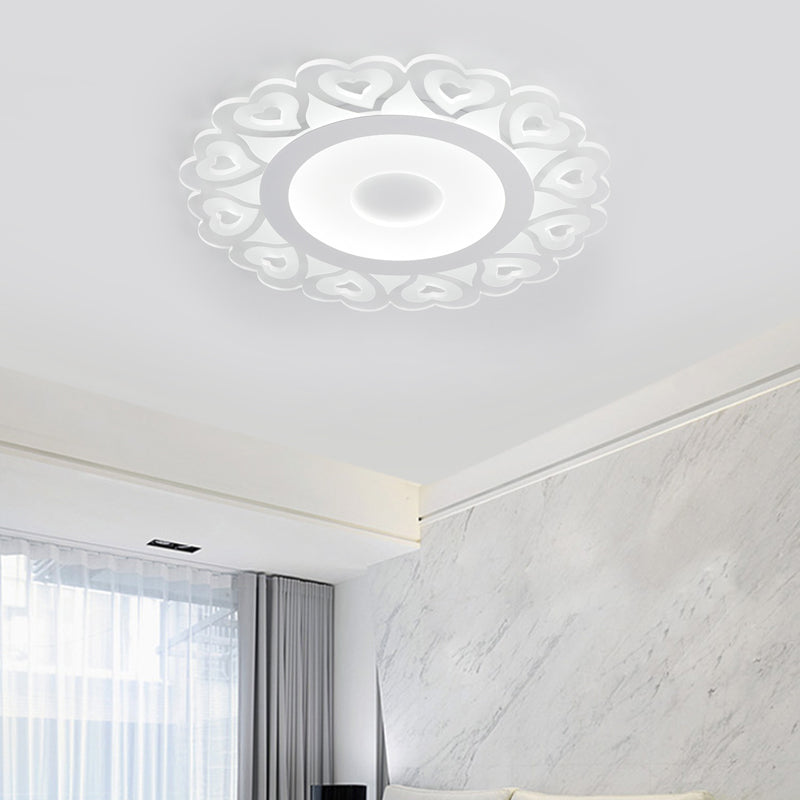 Ultra Thin Heart Pattern LED Ceiling Light - Simple Acrylic Flush Mount, White, 16"/19.5"/23.5" Dia