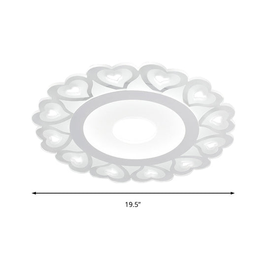 Ultra Thin Heart Pattern LED Ceiling Light - Simple Acrylic Flush Mount, White, 16"/19.5"/23.5" Dia