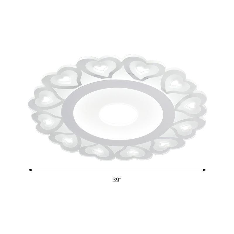 Ultra Thin Heart Pattern LED Ceiling Light - Simple Acrylic Flush Mount, White, 16"/19.5"/23.5" Dia