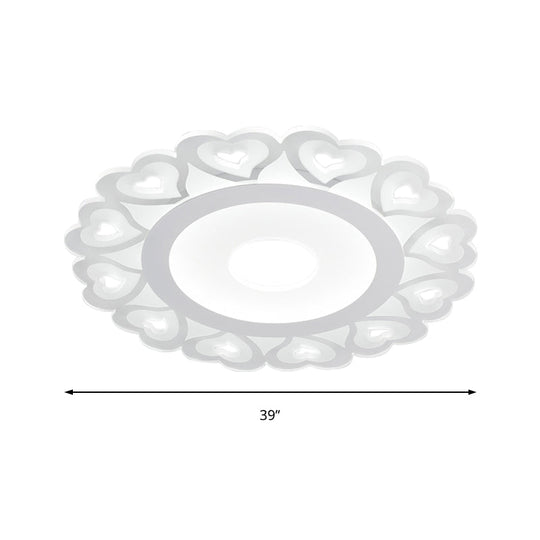 Ultra Thin Heart Pattern LED Ceiling Light - Simple Acrylic Flush Mount, White, 16"/19.5"/23.5" Dia