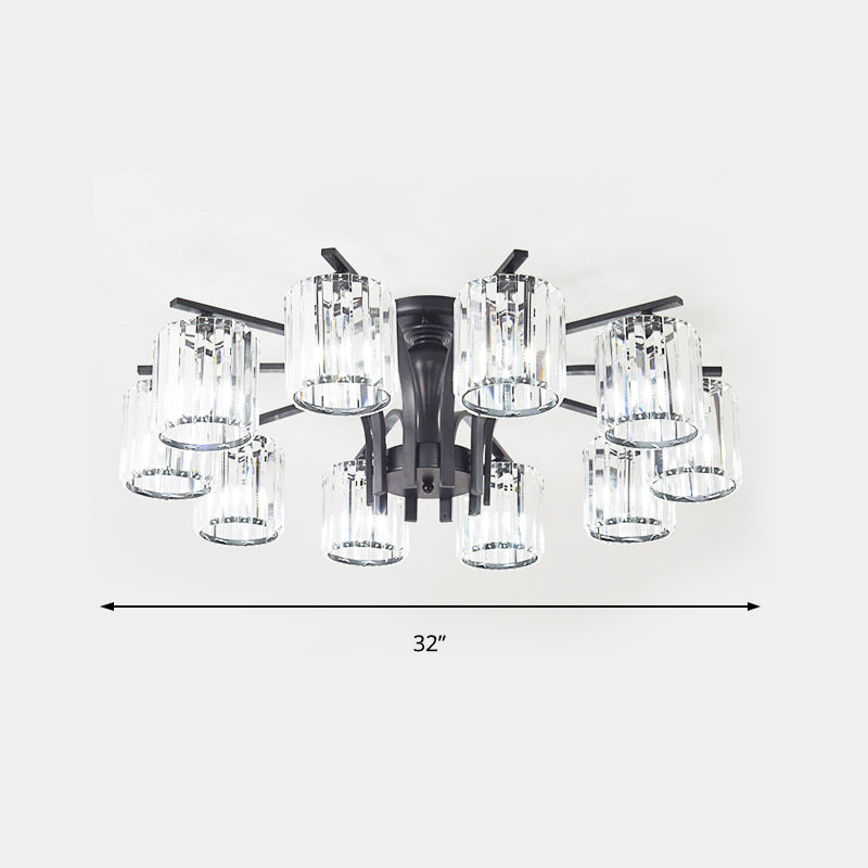 Plafonnier semi-encastré en métal nordique avec abat-jour en cristal (6/8/10 lumières) - Plafonnier noir