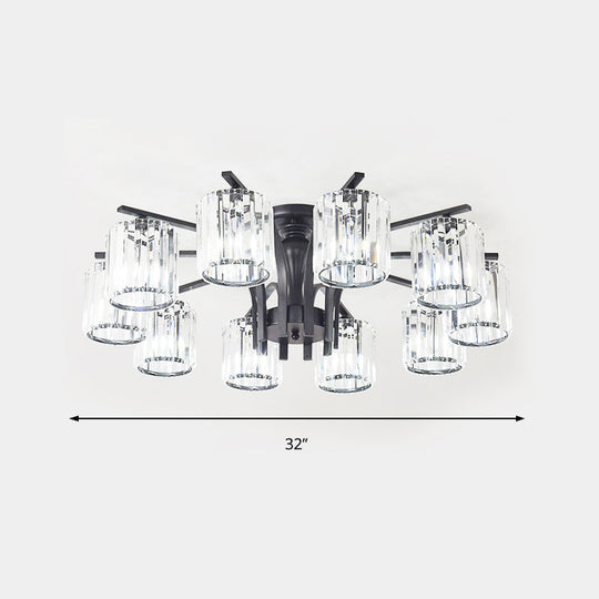 Plafonnier semi-encastré en métal nordique avec abat-jour en cristal (6/8/10 lumières) - Plafonnier noir