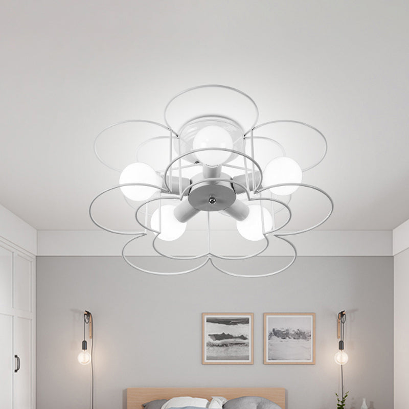 Lustre semi-encastré moderne avec cadre en fer noir/blanc - 5 lumières - Éclairage de plafond de chambre