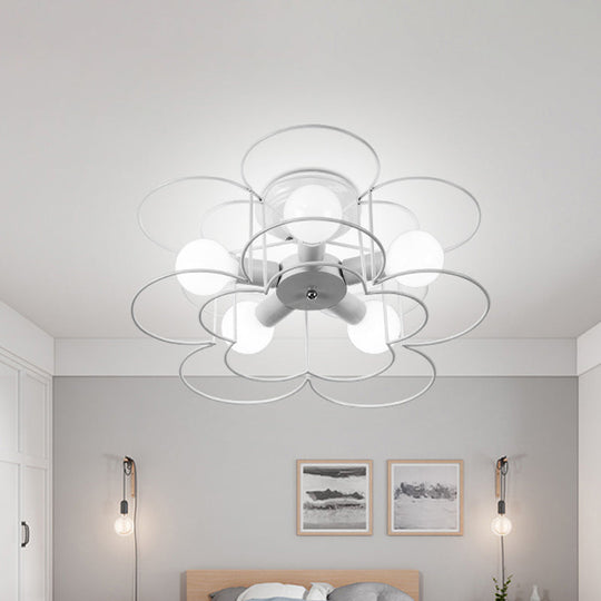 Lustre semi-encastré moderne avec cadre en fer noir/blanc - 5 lumières - Éclairage de plafond de chambre