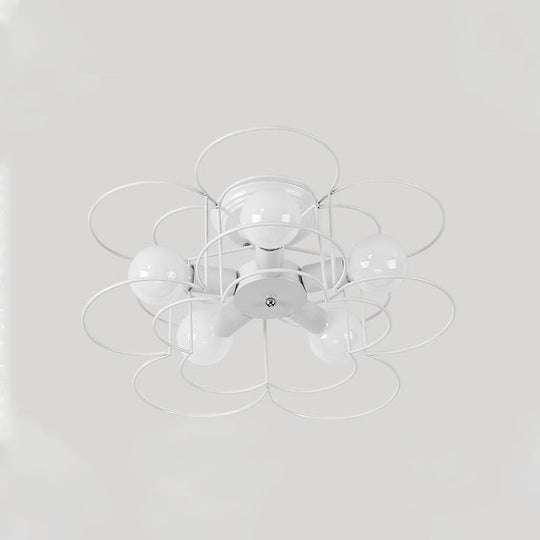 Lustre semi-encastré moderne avec cadre en fer noir/blanc - 5 lumières - Éclairage de plafond de chambre