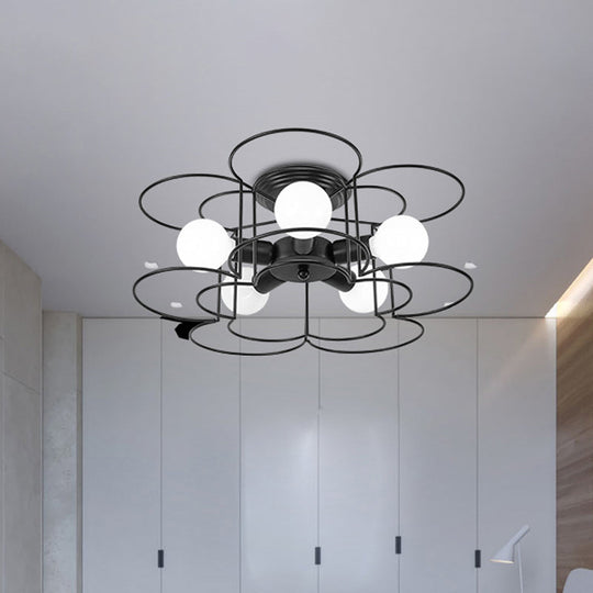 Lustre semi-encastré moderne avec cadre en fer noir/blanc - 5 lumières - Éclairage de plafond de chambre