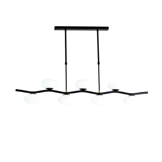 Modern Black Wavy Pendant Light - 7-Light White Glass Ceiling Island Lamp With Extendable Rods