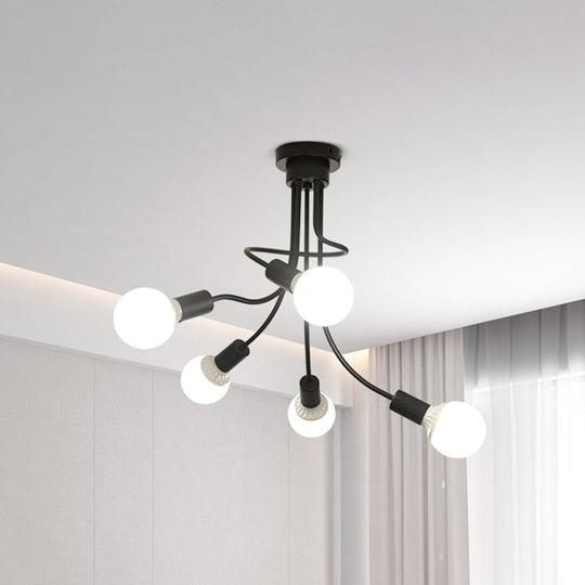 Plafonnier moderne à bras incurvés en métal noir - Lustre simple mais élégant avec 3/5 lumières pour la décoration de la salle à manger